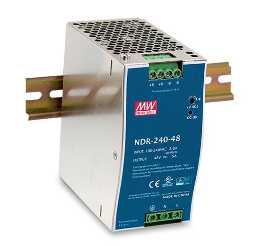 Mean Well DIN sínre szerelhető kapcsolóüzemű tápegység 240W 24VDC (NDR-240-24)