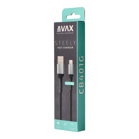  AVAX CB401G STEELY USB A-Lightning 20W   3A  1,5m acélszürke 