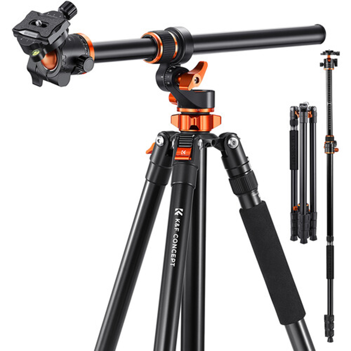K&F Concept T254A7+BH-28L állvány + monopod, elforgatható középoszloppal, fekete-narancs