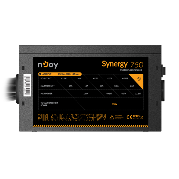 NJOY 750W  Synergy 750 bulk  80 Plus White  Aktív PFC  12cm Tápegység 