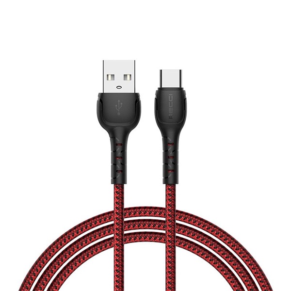 Recci RTC-N16CR 3A gyorstöltő 1m Type C - USB textil borítású piros adat- és töltőkábel Recci RTC-N16CR 3A gyorstöltő 1m Type C - USB textil borítású piros adat- és töltőkábel