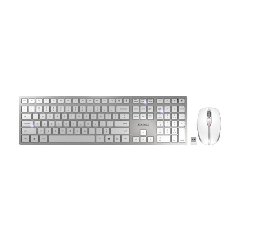 Cherry DW 9100 SLIM vezeték nélküli francia billentyűzet + egér ezüst-fehér (JD-9100FR-1)