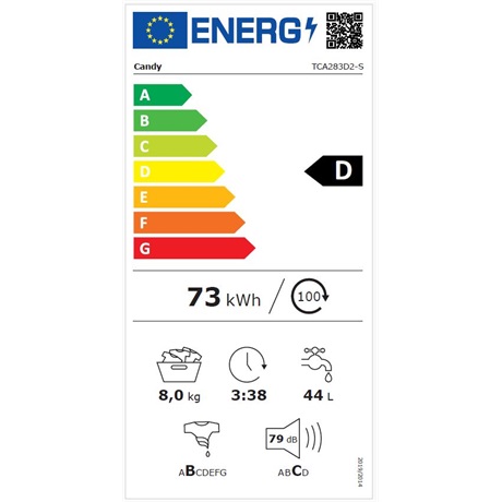 Candy TCA283D2-S Felültöltős mosógép - 8 kg, 1200 ford./perc, D Energiaosztály, WiFi + BLE