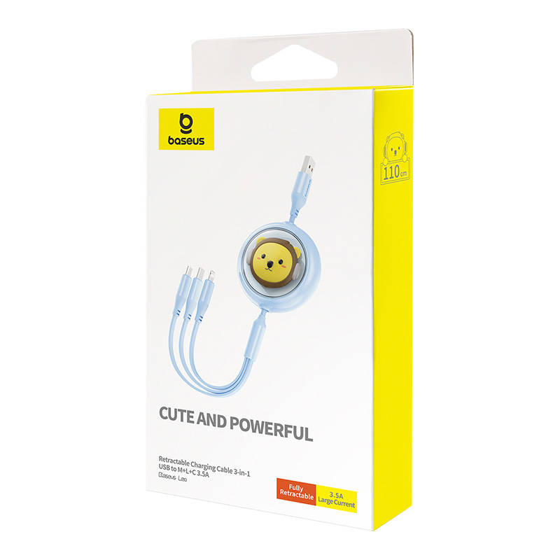 Charging Cable 3w1 Baseus USB to USB-C, USB-M, Lightning 3,5A, 1,1m (blue)