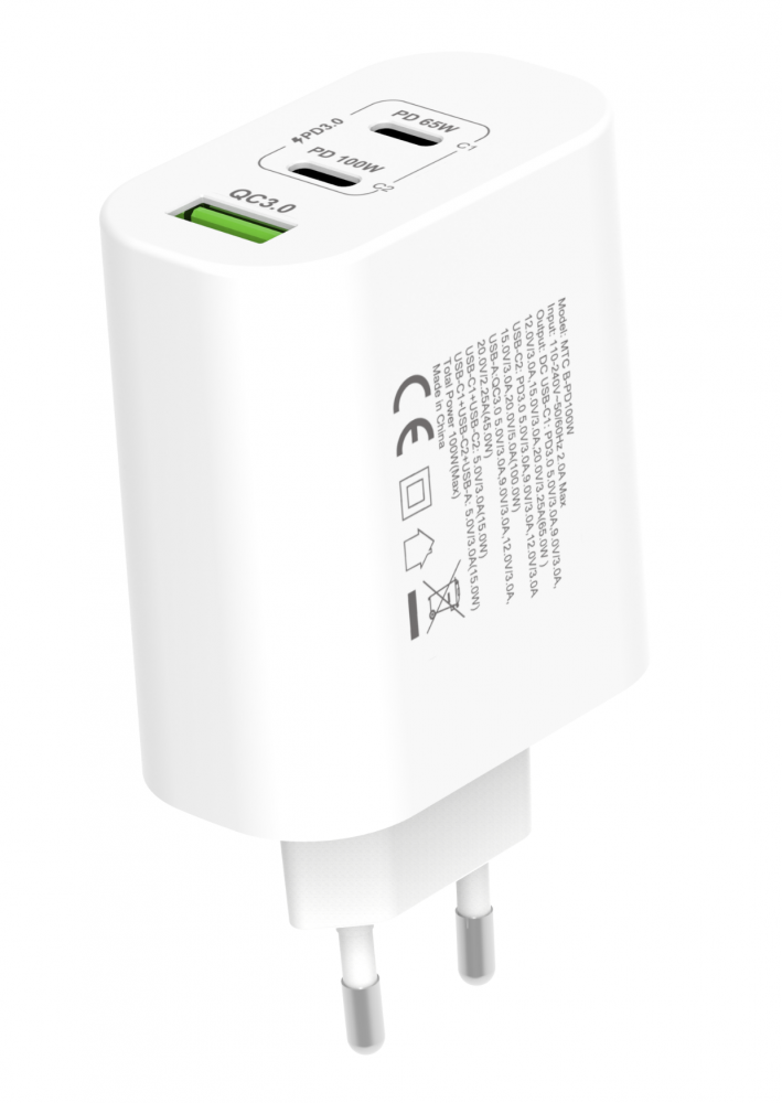 Hálózati gyorstöltő adapter 100W, Fehér