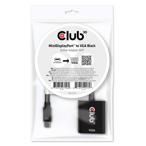 CLUB3D Mini Displayport - D-Sub fekete aktív adapter CLUB3D Mini Displayport - D-Sub fekete aktív adapter