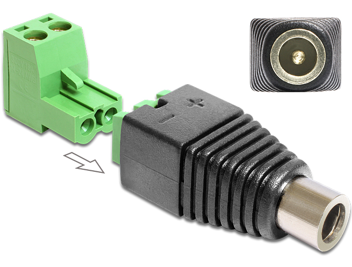 Delock Adapter DC 2.1 x 5.5 mm anya> Terminál blokk 2 érintkezővel 2-részes (65423) Delock Adapter DC 2.1 x 5.5 mm anya> Terminál blokk 2 érintkezővel 2-részes (65423)