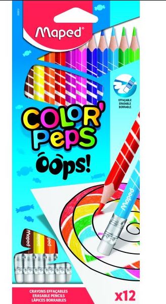 Színes ceruza készlet, háromszögletű, radírozható, MAPED "Color`Peps Oops", 12 különböző szín Színes ceruza készlet, háromszögletű, radírozható, MAPED "Color`Peps Oops", 12 különböző szín
