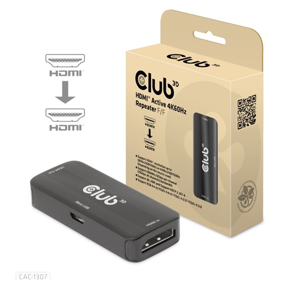  Club3D HDMI Active 4K60Hz Repeater F/F Adapter