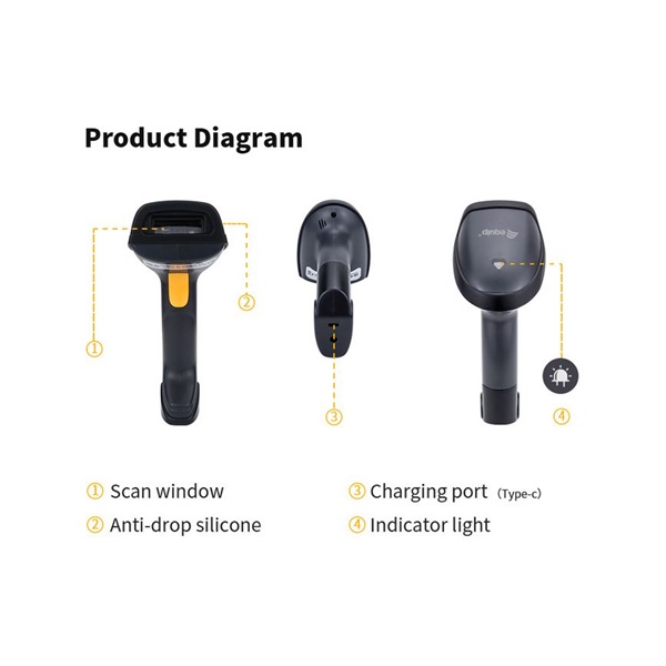 EQuip Wireless 2D Dual Mode 2.4GHz + Bluetooth Vonalkódolvasó Fekete