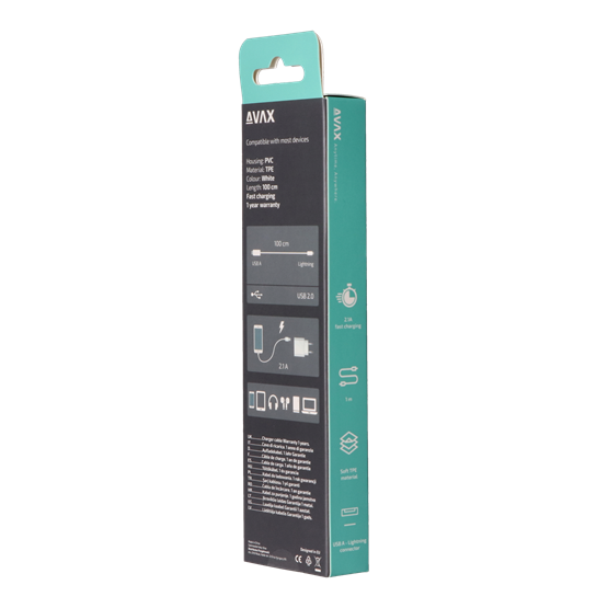  AVAX CB104W PURE  2.1A 1m USB A-Lightning kábel  Fehér 