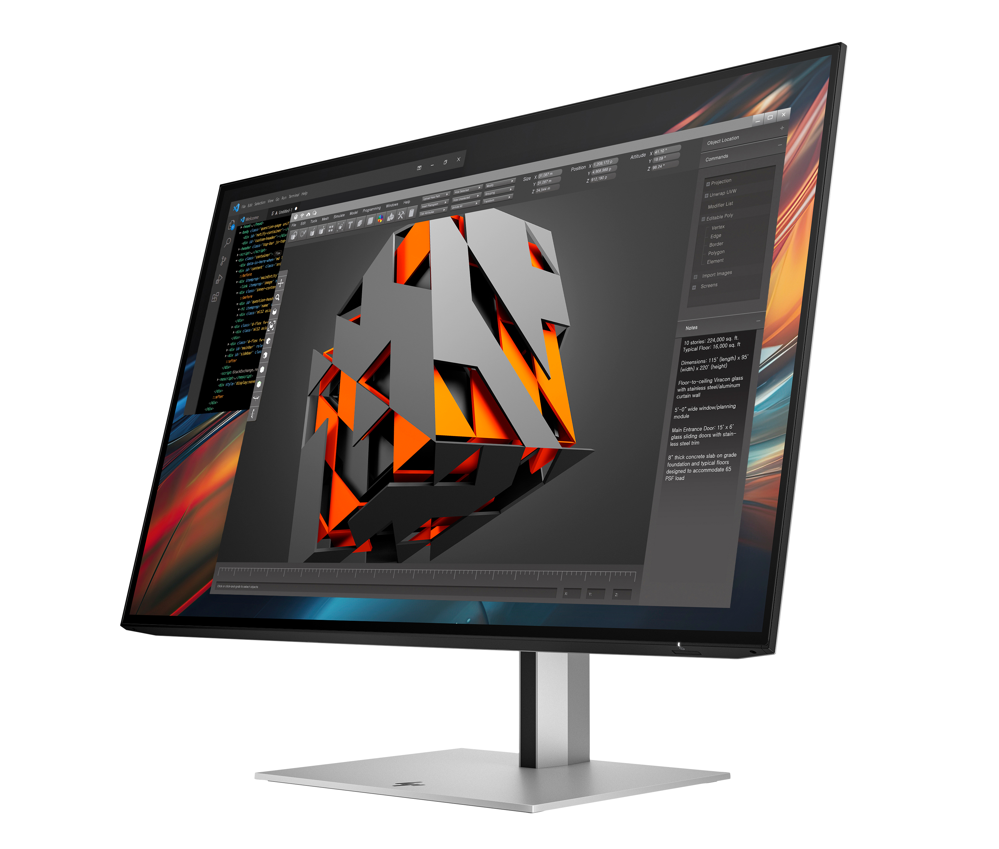 HP 24" 724pu (8Y2F7AA) Monitor - 1920x1200, WUXGA, LED, IPS, 100Hz, 5ms, LAN, Pivot, Ezüst