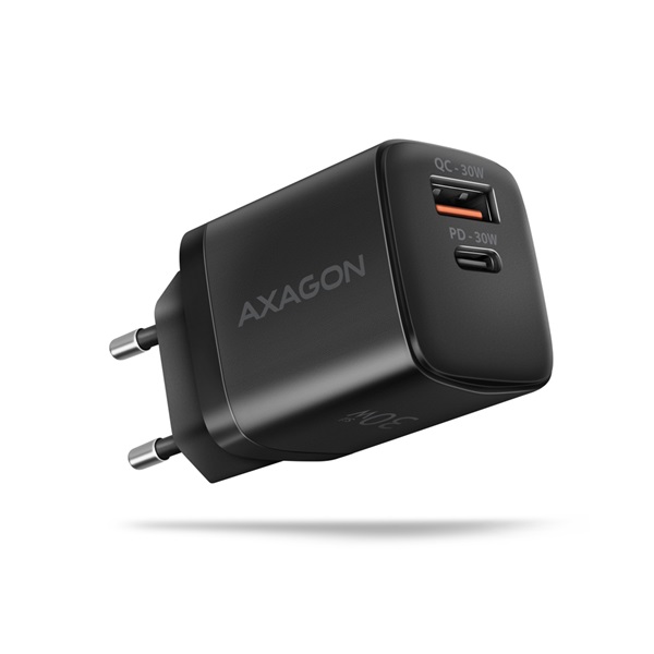 Axagon ACU-PQ30 USB-C + QC3.0 30W fekete fali töltő Axagon ACU-PQ30 USB-C + QC3.0 30W fekete fali töltő