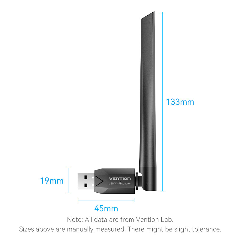Vention AC650 USB Wifi adapter Dual Band + Antenna adapter Fekete