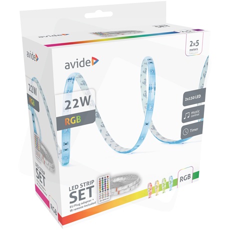 Avide ALSB5050RGBMU40-10M LED SZALAG BLISZTER 12V 22W RGB 2x5m Zene vezérlés + IR távirányító Avide ALSB5050RGBMU40-10M LED SZALAG BLISZTER 12V 22W RGB 2x5m Zene vezérlés + IR távirányító