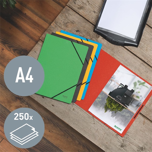 Gumis mappa, karton, A4, LEITZ "Recycle", zöld