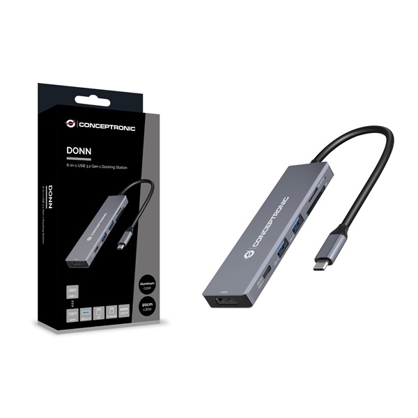 Conceptronic DONN23G USB-C to HDMI/USB-C PD/USB 3.0/SD/TF Notebook Dokkoló Conceptronic DONN23G USB-C to HDMI/USB-C PD/USB 3.0/SD/TF Notebook Dokkoló