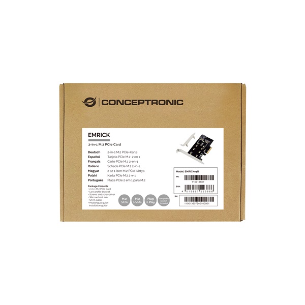 Conceptronic EMRICK04B PCIe x4 to M.2 SATA + M.2 NVMe Bővítőkártya  