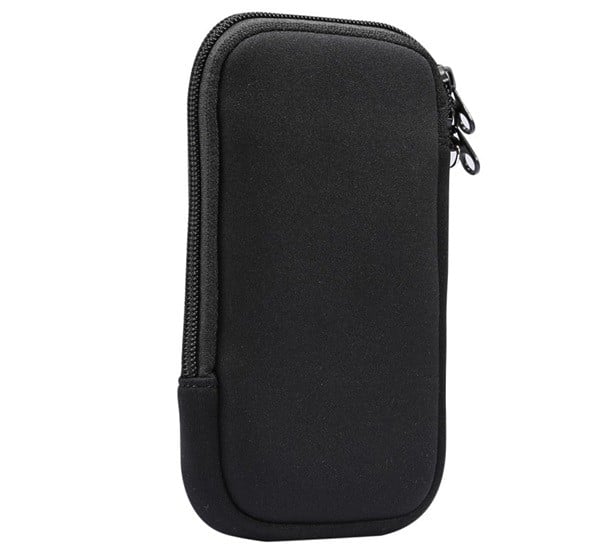 Tok álló, textil (ütésálló belső, cipzáras, univerzális, 6.7-6.9" méret + nyakpánt) FEKETE [Oppo A76]