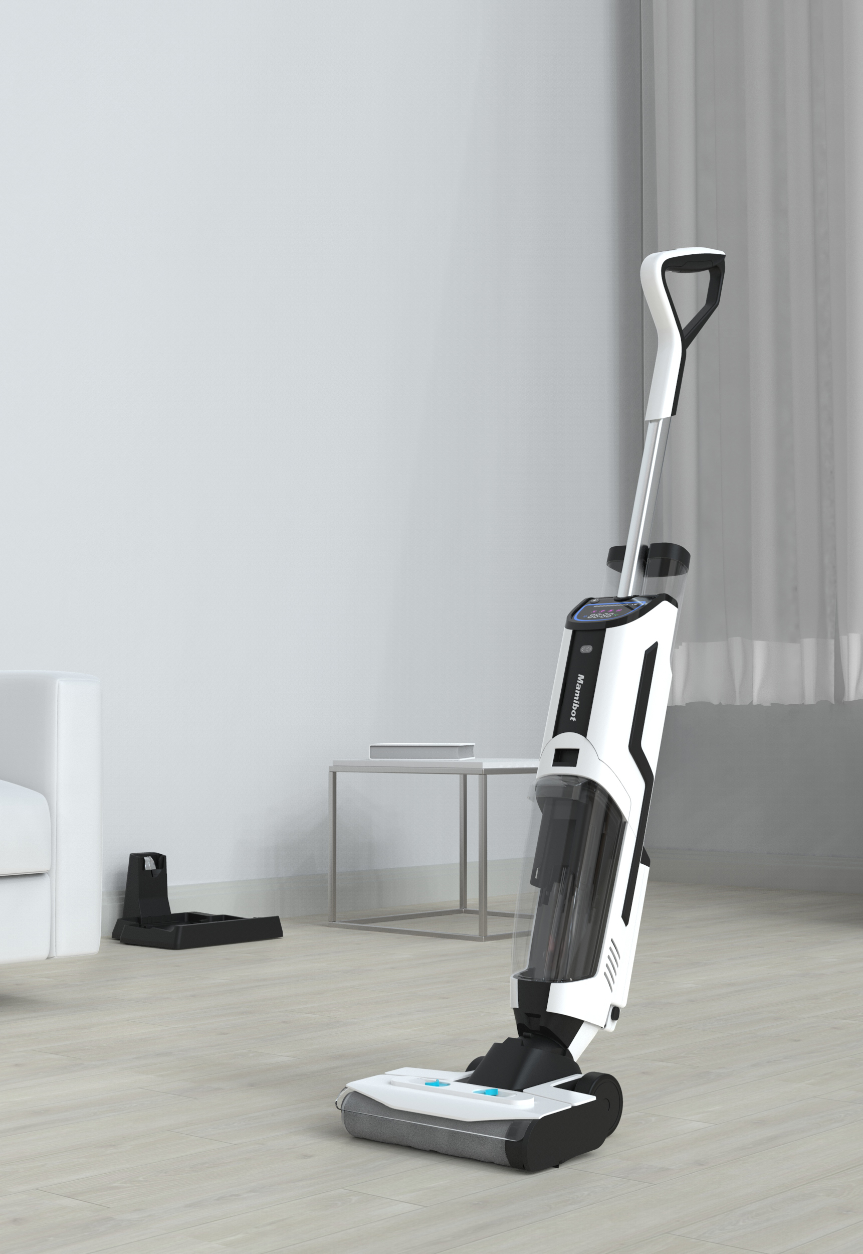 Mamibot vezeték nélküli álló porszívó, felmosóval, Wet Dry vacuum cleaner Flomo I plus, fekete-fehér
