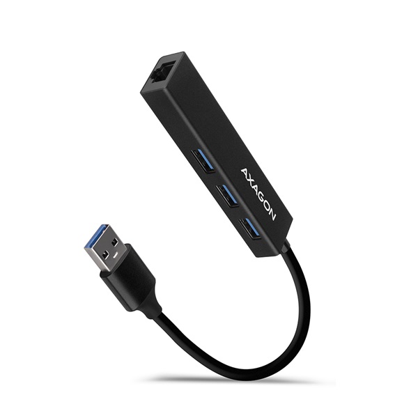Axagon HMA-GL3A 3 portos USB3.2. Gen 2 fekete HUB Gigabit LAN porttal Axagon HMA-GL3A 3 portos USB3.2. Gen 2 fekete HUB Gigabit LAN porttal