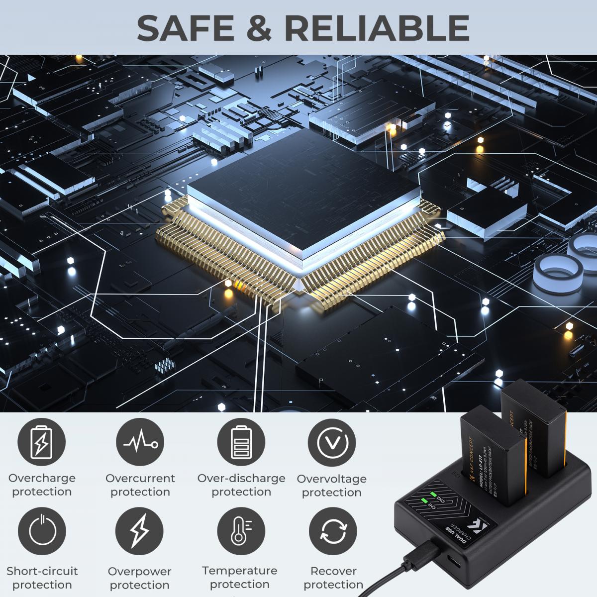 K&F Concept hordozható dupla LC-E17 akkumulátor töltő, USB-C, 2db LP-E17 akkumulátorhoz