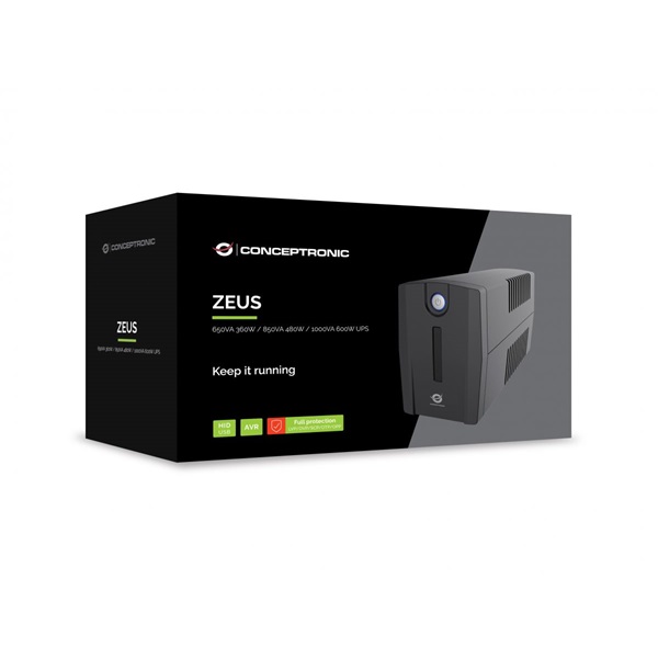 Conceptronic ZEUS07ES 2x Schuko 1000VA line-interaktív Szünetmentes Fekete Conceptronic ZEUS07ES 2x Schuko 1000VA line-interaktív Szünetmentes Fekete