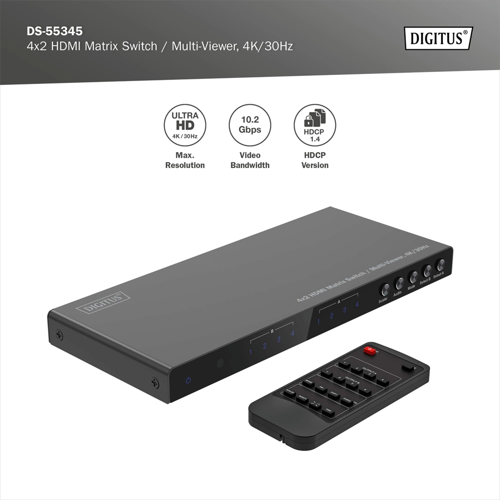 Digitus 4x2 HDMI Matrix Switch / Multi-Viewer 4K