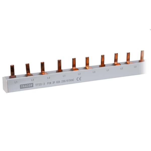Tracon TFSS-3 csapos kivitelű max.63A/ 230/400VAC/ 3P/ 56modul/ 1m soroló sín Tracon TFSS-3 csapos kivitelű max.63A/ 230/400VAC/ 3P/ 56modul/ 1m soroló sín