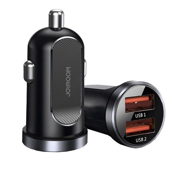 JOYROOM autós töltő 2 USB aljzat (5V / 4500mA, 30W, PD gyorstöltés támogatás, mini) FEKETE (C-A09_B)