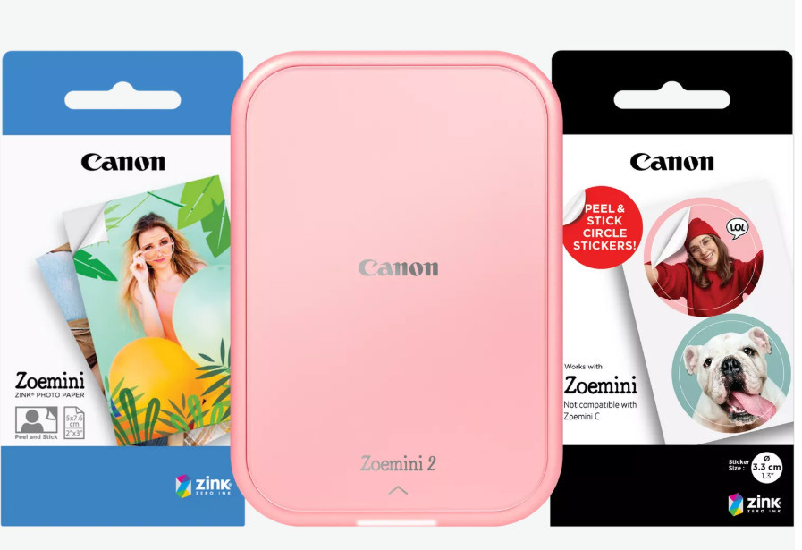 Canon ZOEMINI 2 Fotónyomtató Rózsaarany + 5x7,6cm ZINK fotópapír 20 lap + 3.3 cm ZINK 10 lap körmatrica papír