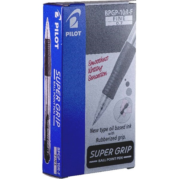 Golyóstoll, 0,27 mm, nyomógombos, PILOT "Super Grip", fekete Golyóstoll, 0,27 mm, nyomógombos, PILOT "Super Grip", fekete