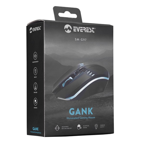 Everest  SM-G97 GANK  7200 DPI 4gomb Gamer Egér Fekete RGB LED 