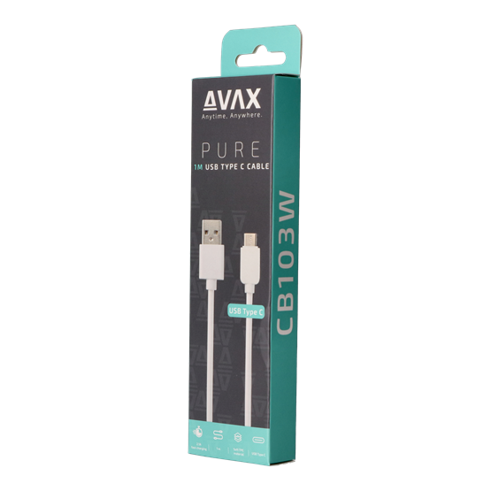  AVAX CB103W PURE 2.1A  1m USB A-Type C kábel    Fehér 