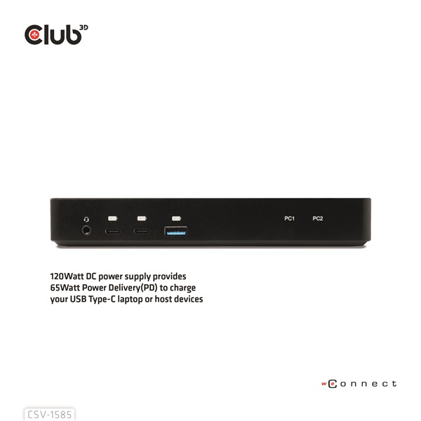 Club3D CSV-1585 DisplayPort/HDMI KVM  Dokkoló Fekete