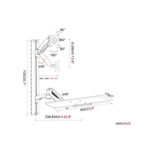 Digitus karos monitor állvány billentyűzet tartóval 17-27" 8kg (DA-90354)