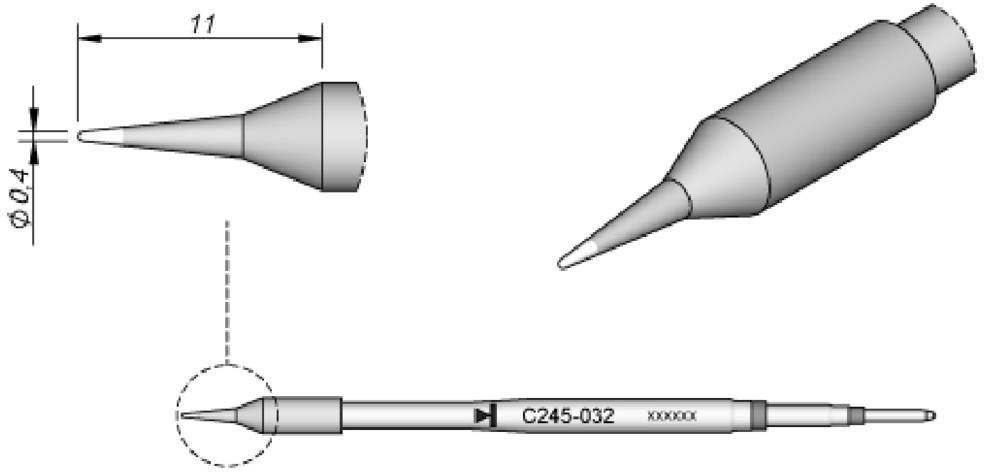 JBC Tools C245032 forrasztóhegy, gömbölyű, egyenes 0.4 mm, hossza 11 mm