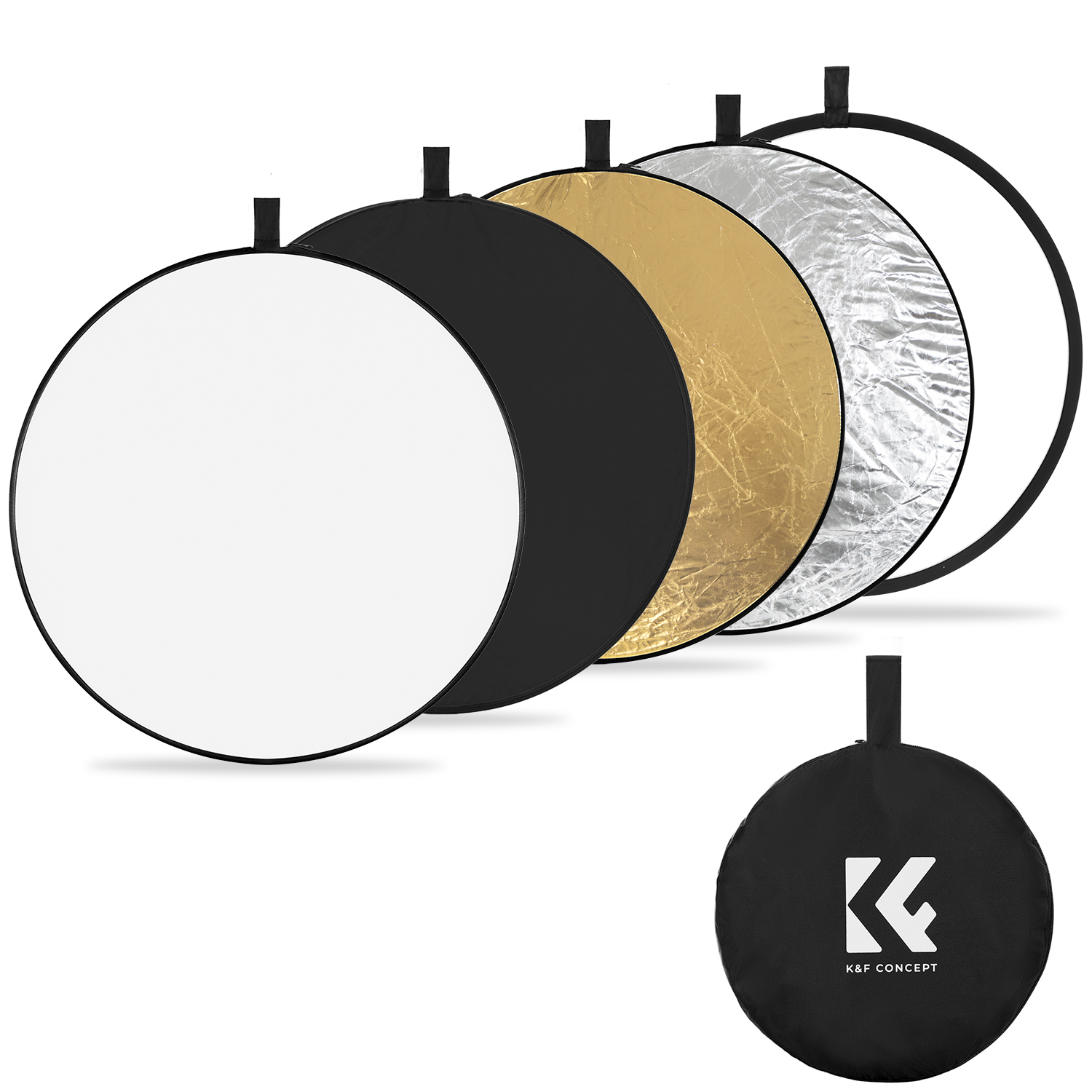 K&F Concept 5in1 derítőlap, reflektor, 110cm (fehér, fekete, arany, ezüst, transparens) + hordtáska K&F Concept 5in1 derítőlap, reflektor, 110cm (fehér, fekete, arany, ezüst, transparens) + hordtáska