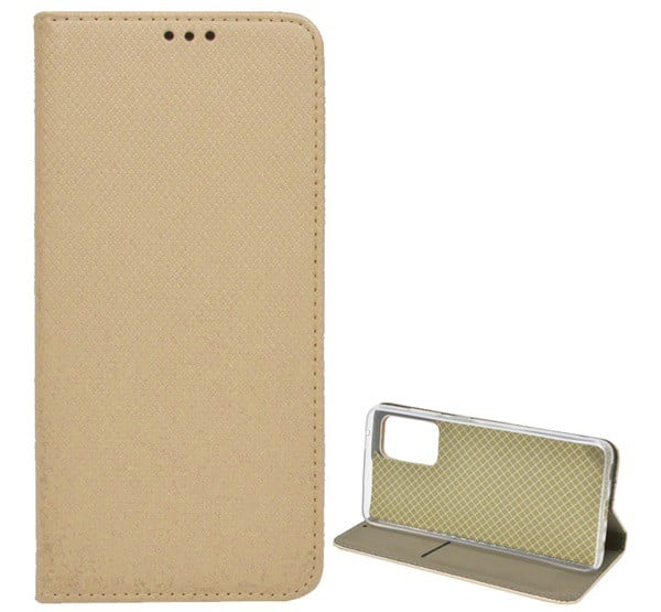 Tok álló, bőr hatású (FLIP, oldalra nyíló, asztali tartó funkció, rombusz minta) ARANY [Samsung Galaxy A52s 5G (SM-A528)]