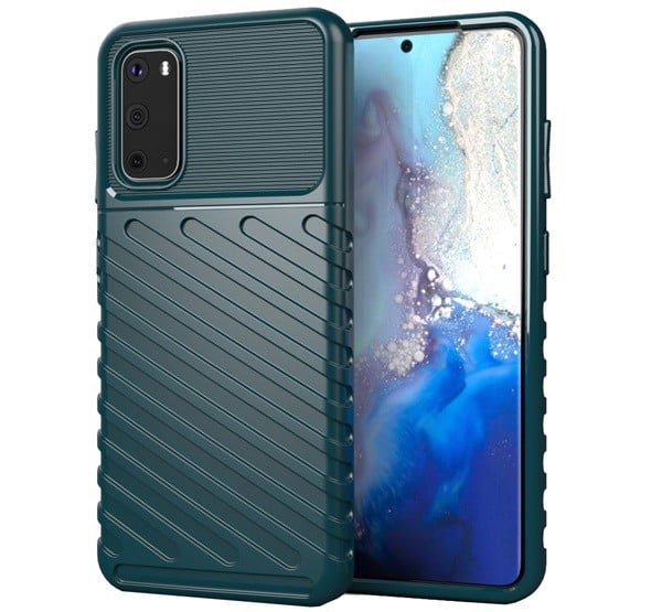 Szilikon telefonvédő (közepesen ütésálló, csíkos, dombor minta) SÖTÉTZÖLD [Samsung Galaxy S20 5G (SM-G981U)]
