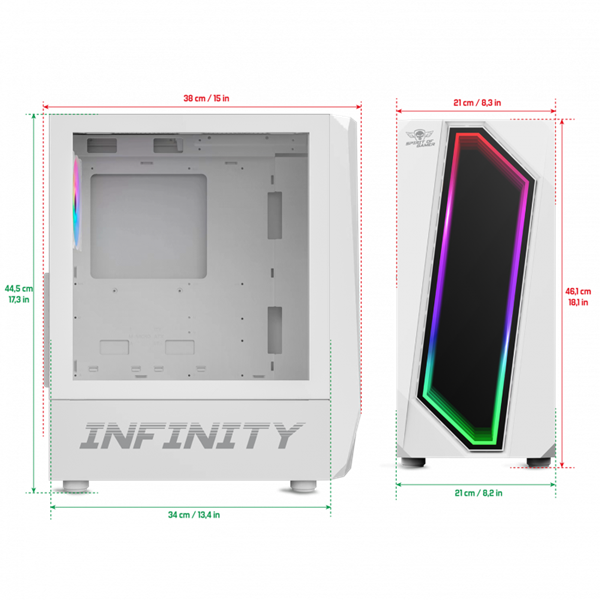 Spirit of Gamer Számítógépház - INFINITY White (fekete, ablakos, 8x12cm ventilátor, alsó táp,  ATX, 1xUSB3.0, 2xUSB2.0)