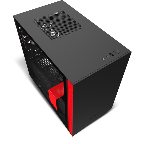 NZXT H210 táp nélküli ablakos Mini-ITX ház matt fekete-piros (CA-H210B-BR)