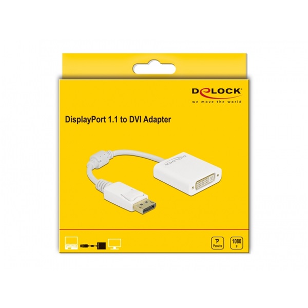 Delock 61010 DisplayPort 1.1 apa - DVI anya passzív fehér adapter Delock 61010 DisplayPort 1.1 apa - DVI anya passzív fehér adapter