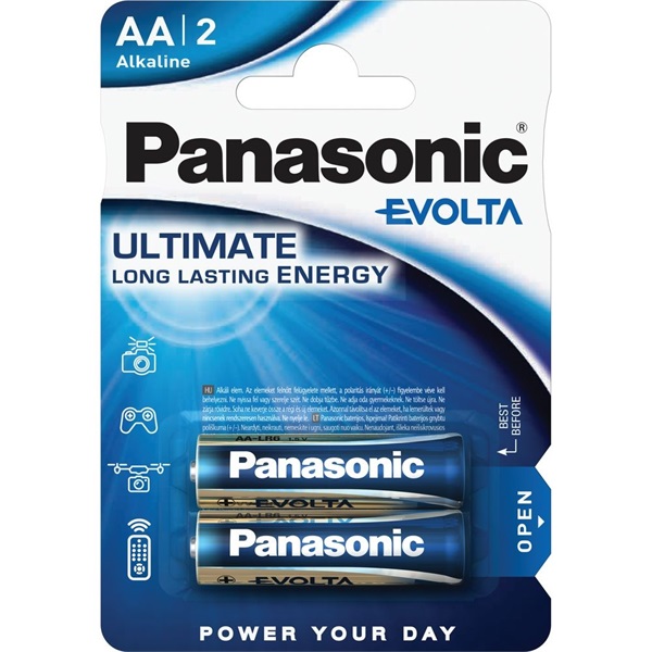 Panasonic EVOLTA LR6EGE/2BP 1,5V AA/ceruza szupertartós alkáli elem 2 db/csomag Panasonic EVOLTA LR6EGE/2BP 1,5V AA/ceruza szupertartós alkáli elem 2 db/csomag