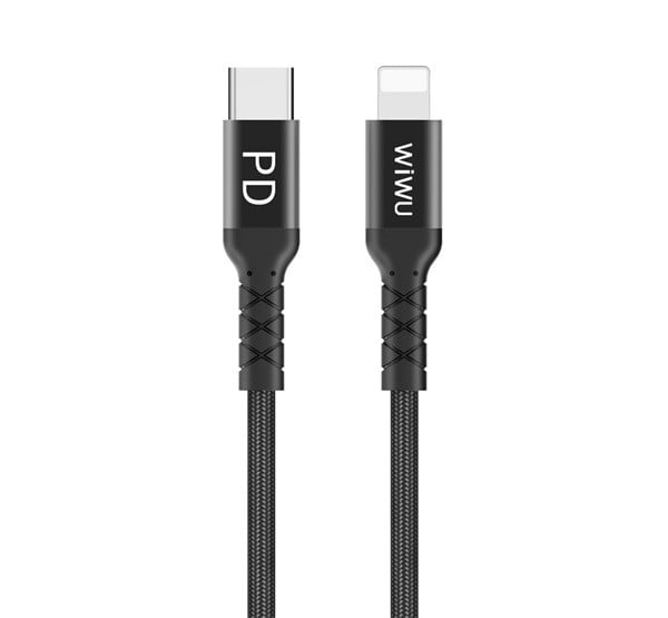 WIWU adatkábel és töltő (Type-C - lightning 8pin, PD gyorstöltés támogatás, 100cm, MFi engedélyes) FEKETE (WP101_B)