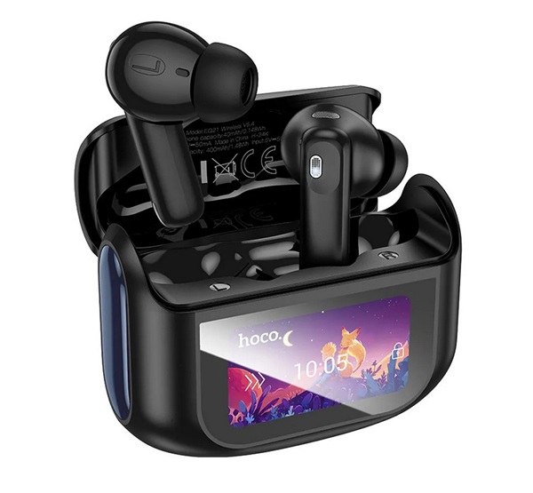 Hoco EQ21 bluetooth fülhallgató SZTEREO (v5.4, TWS, mikrofon, aktív zajszűrő, érintőkijelző + töltőtok) FEKETE (EQ21_B)