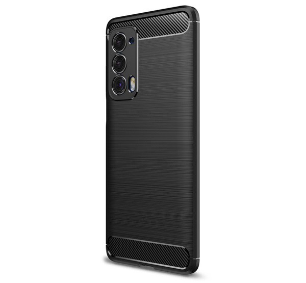Szilikon telefonvédő (közepesen ütésálló, légpárnás sarok, szálcsiszolt, karbon minta) FEKETE [Motorola Edge 2021 5G (XT2141)]