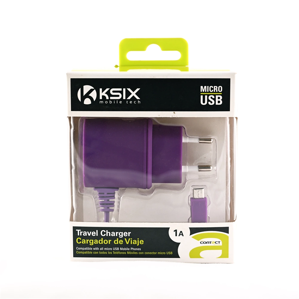 KSIX Fali töltő micro USB-vel 1A  Lila