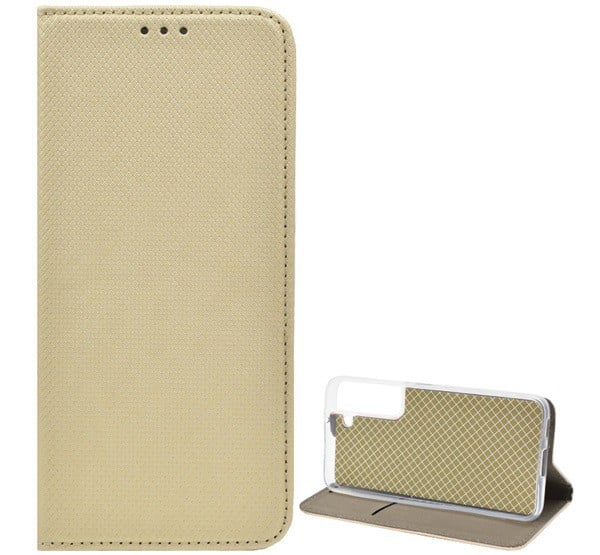 Tok álló, bőr hatású (FLIP, oldalra nyíló, asztali tartó funkció, rombusz minta) ARANY [Samsung Galaxy S22 5G (SM-S901)]