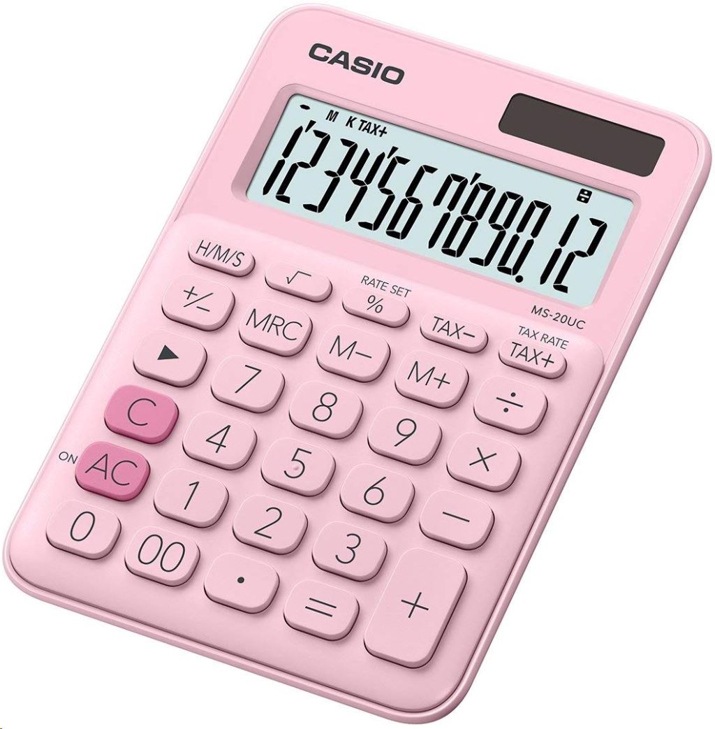 Számológép, asztali, 12 számjegy, CASIO, "MS 20 UC" rózsaszín Számológép, asztali, 12 számjegy, CASIO, "MS 20 UC" rózsaszín